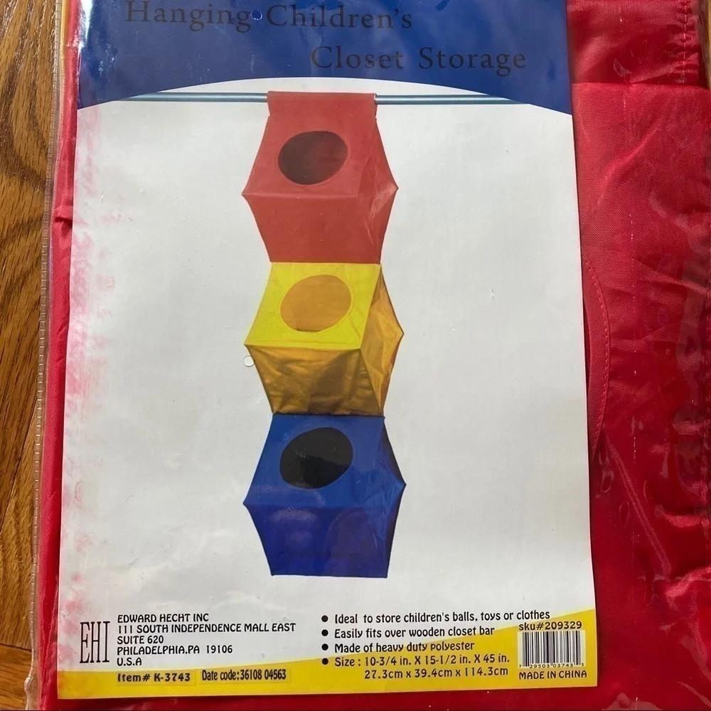 NWT hanging closet storage, 3 bins/primary colors kids room organizer